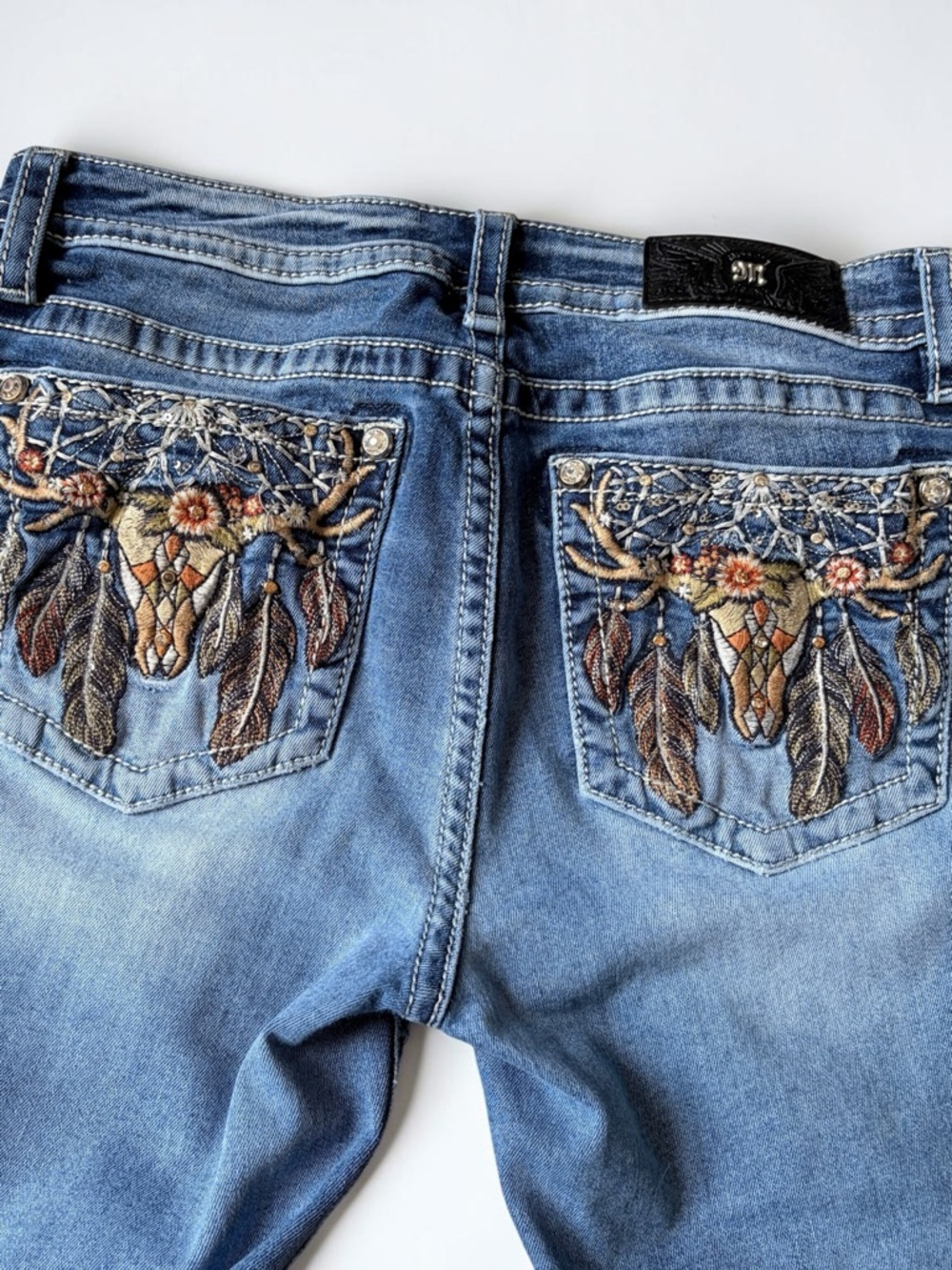 Miss Me Hailey Skinny Jeans Low Rise Embroidery Pocket Rodeo Core Western 31 - Picture 14 of 16